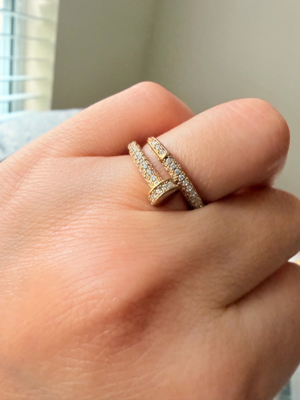 Gold Pave Double Band Ring with Clear Cubic Zirconia - Picture 3 of 5